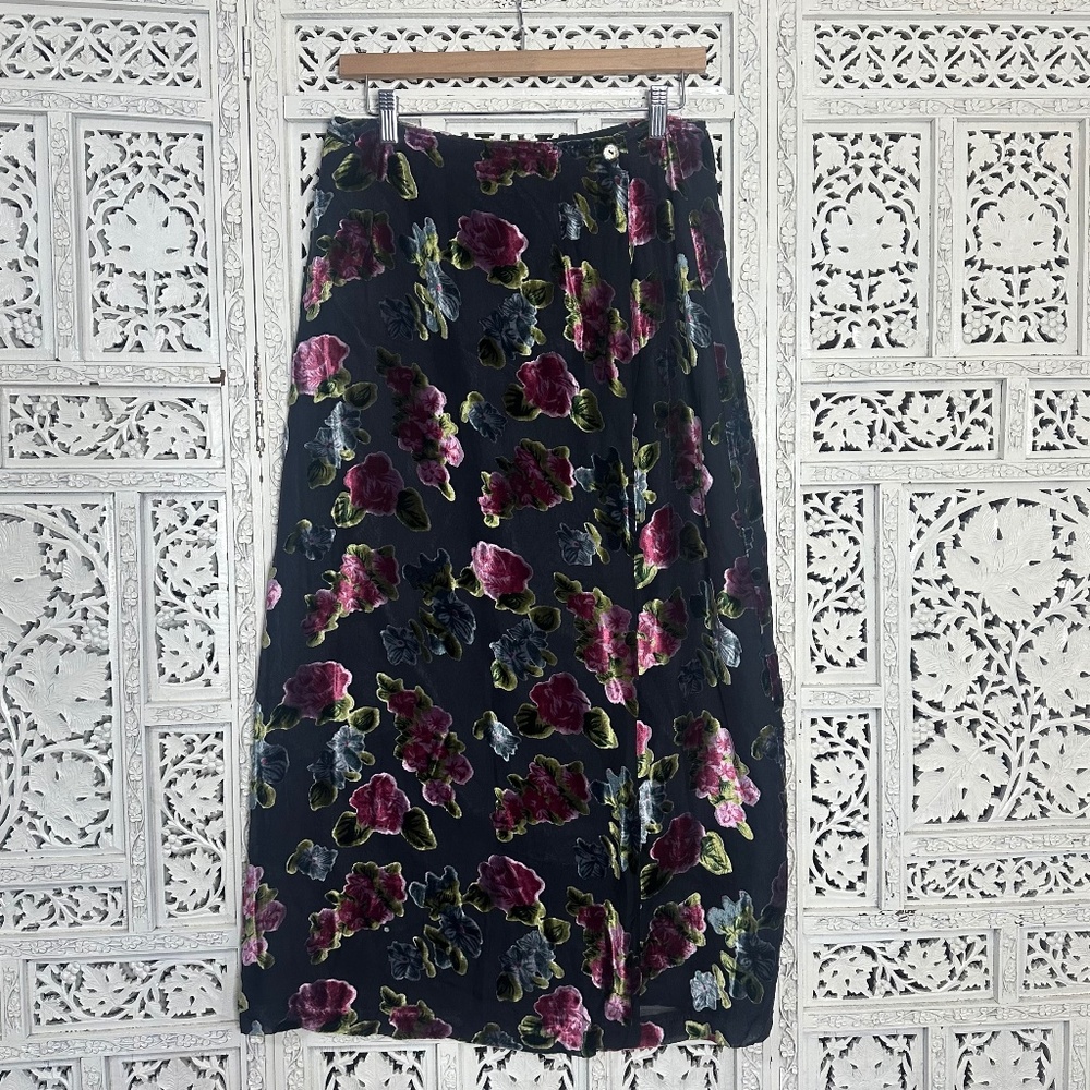 New York & Company‎ Silk Blend Crushed Velvet Floral Whimsygoth Fairy Wrap Skirt